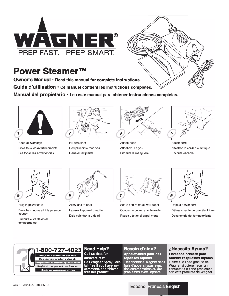 Page 1 de la notice Manuel utilisateur Wagner SprayTech 705 Power Steamer