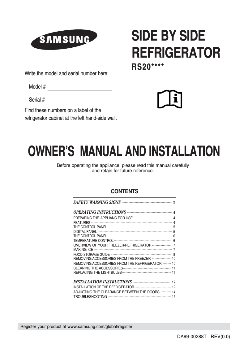 Página 1 del manual Manual de usuario Samsung RS20NAMS
