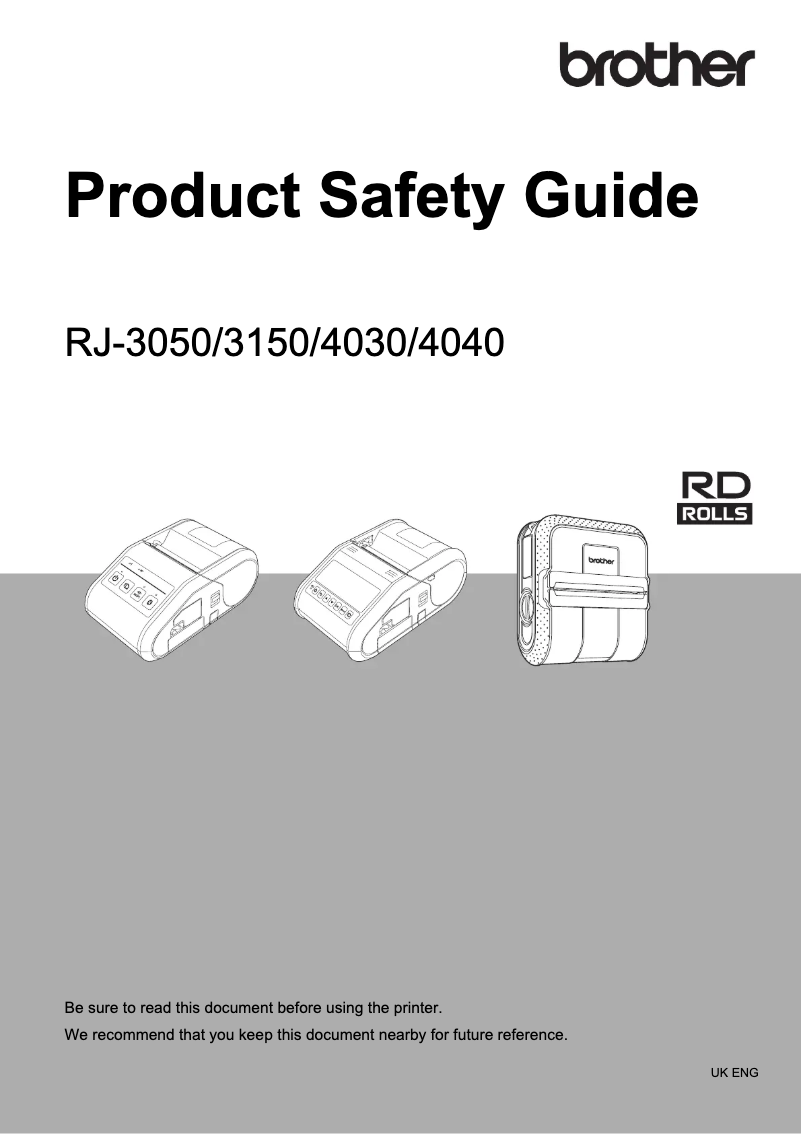 Page 1 de la notice Instructions de sécurité Brother RJ-3050