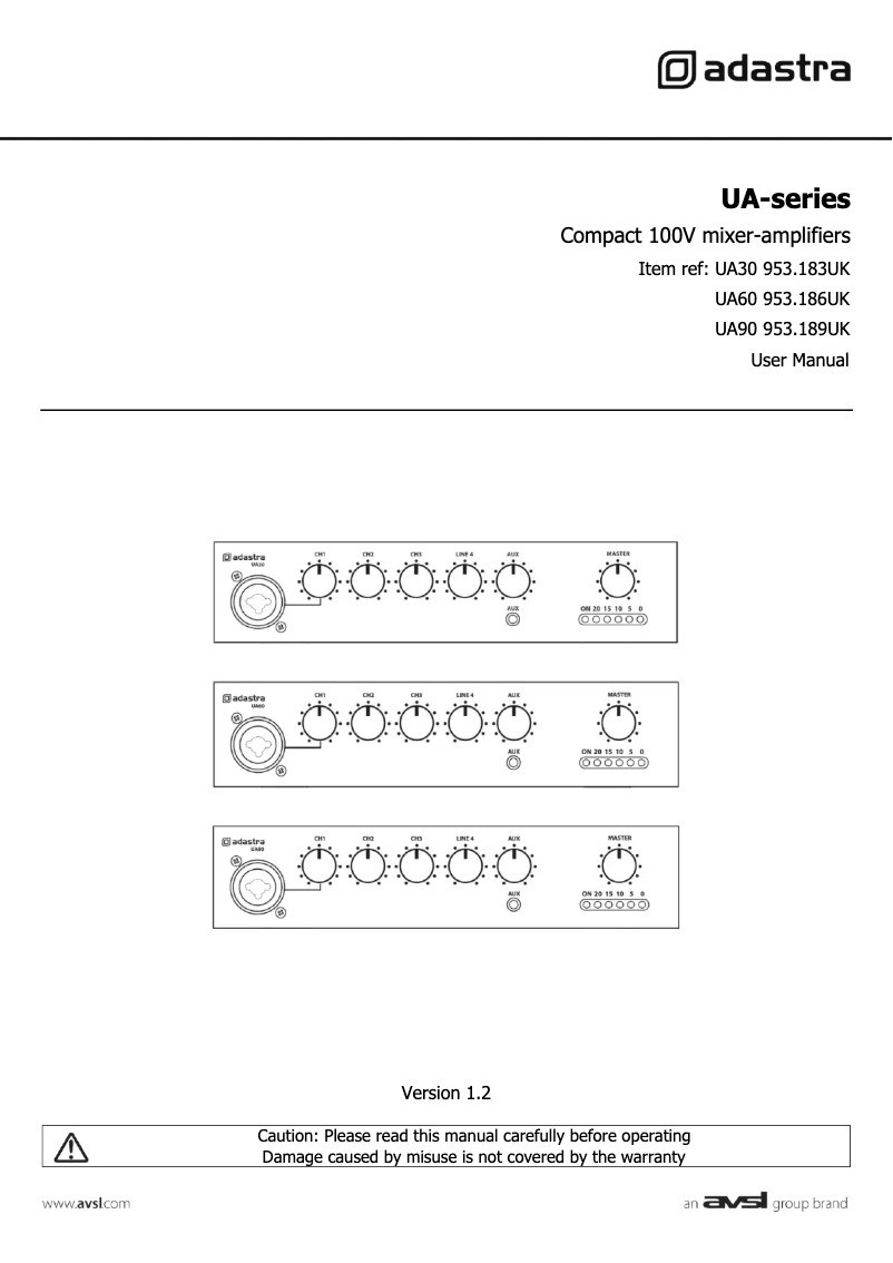 Page 1 of the manual User Manual Adastra UA90
