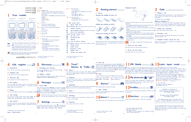 Page 1 de la notice Guide de démarrage rapide Alcatel One Touch 112