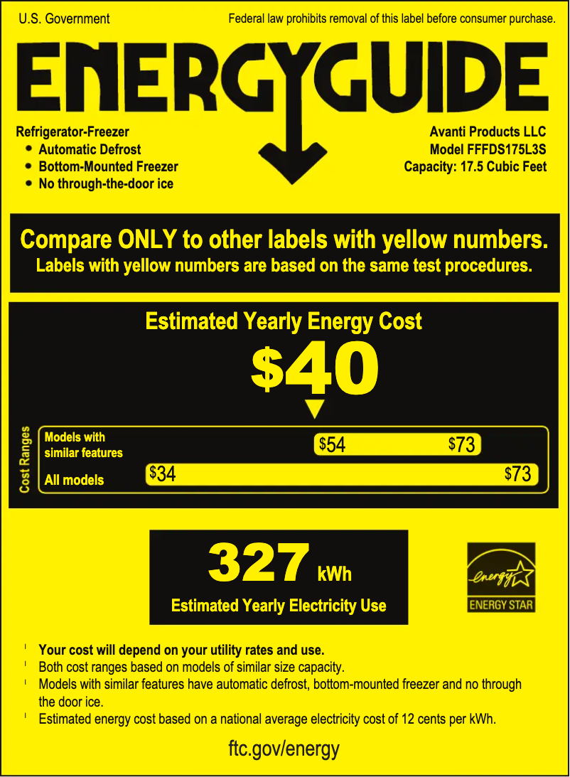 Page 1 de la notice Label énergétique Avanti FFFDS175L3S