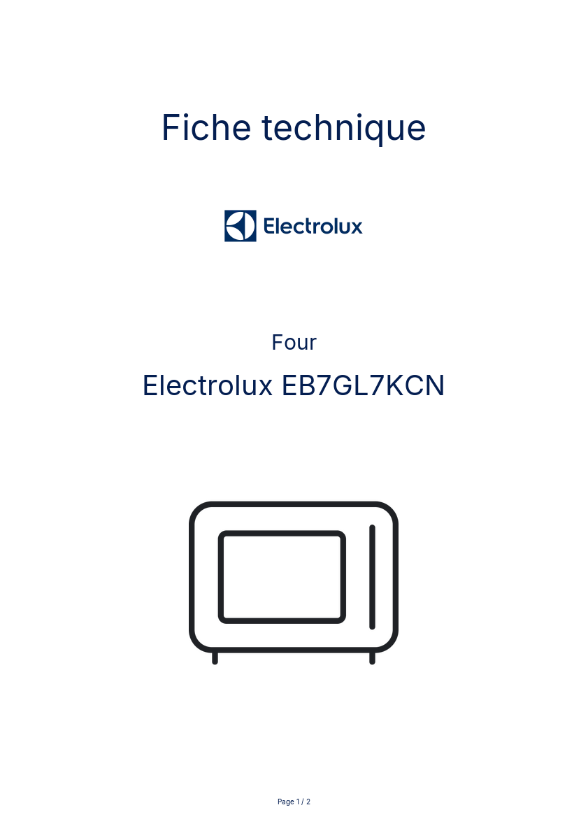 Page 1 de la notice Fiche technique Electrolux EB7GL7KCN