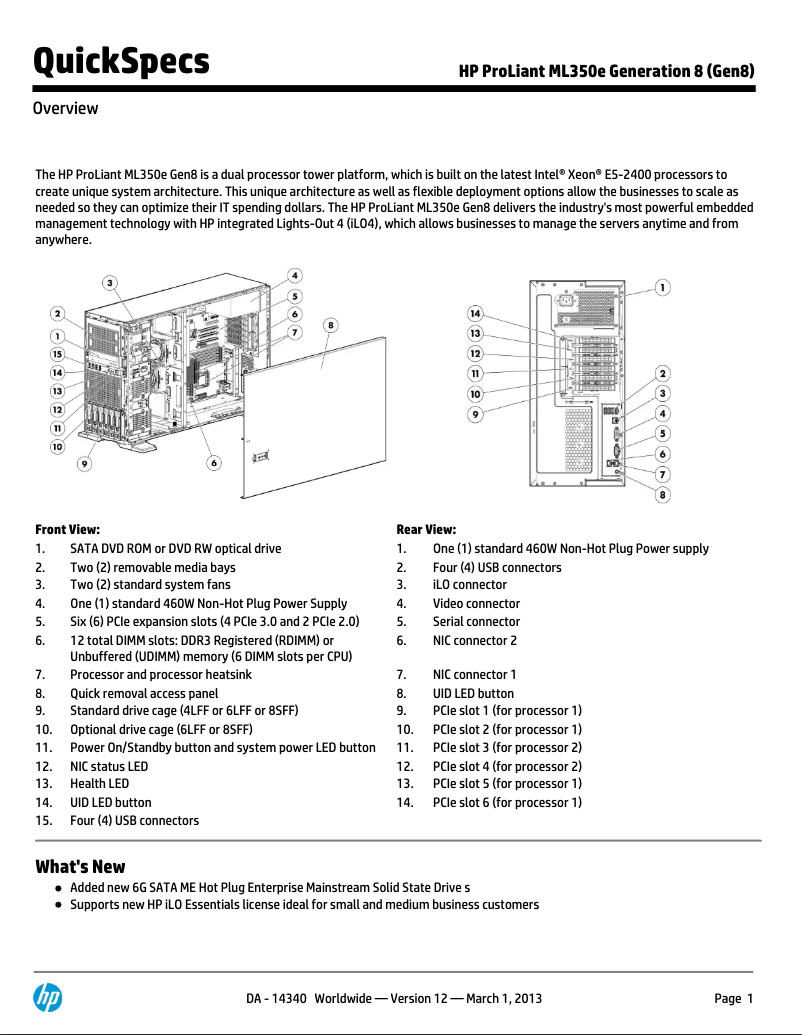 Página 1 del manual Manual de usuario HP ProLiant ML350e