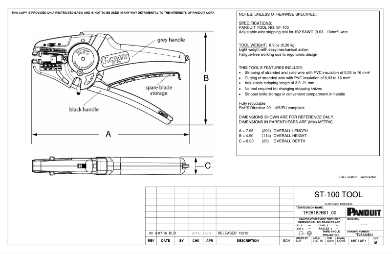 Page 1 de la notice Dessin technique Panduit ST-100