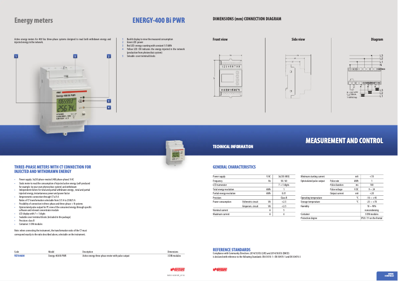 Page 1 de la notice Fiche technique Vemer Energy-400 Bi PWR