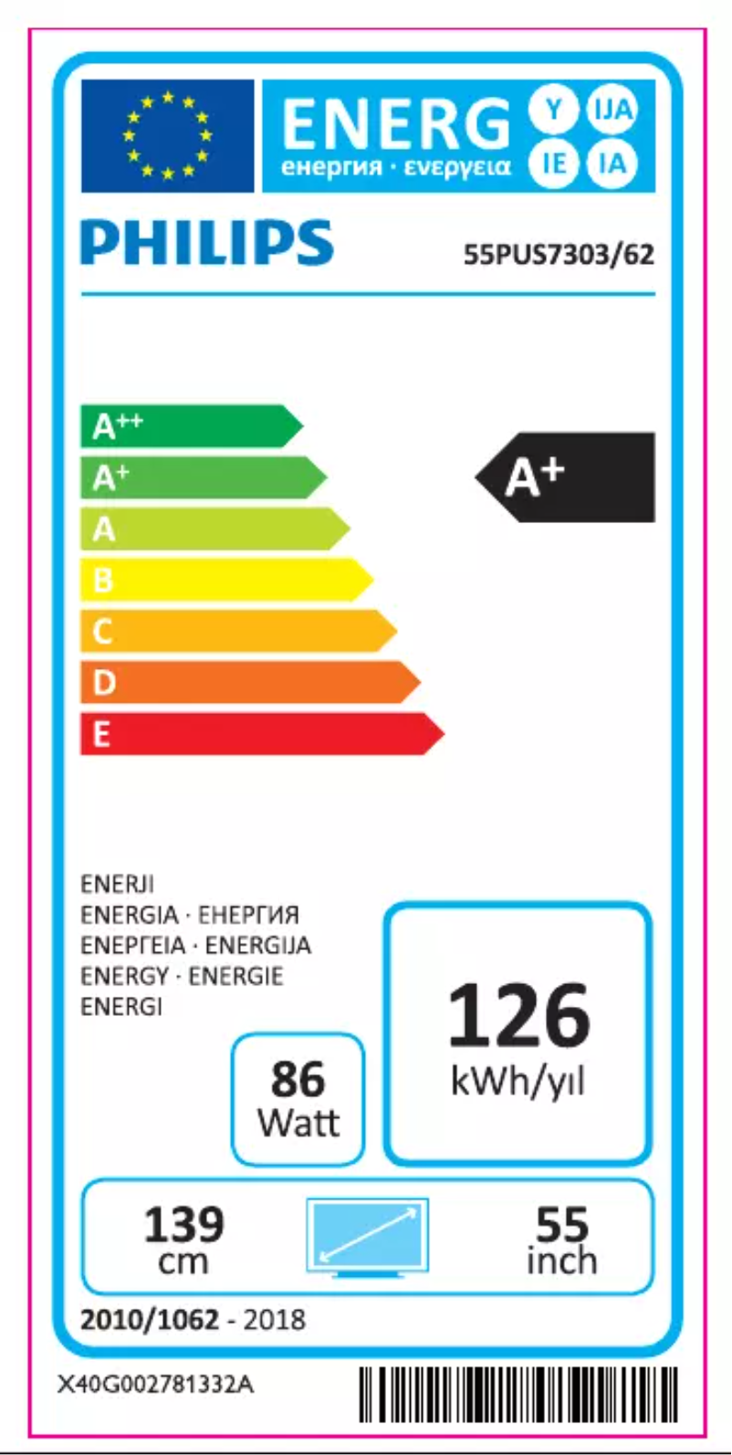 Page n°1 - Label énergétique Philips 55PUS7303