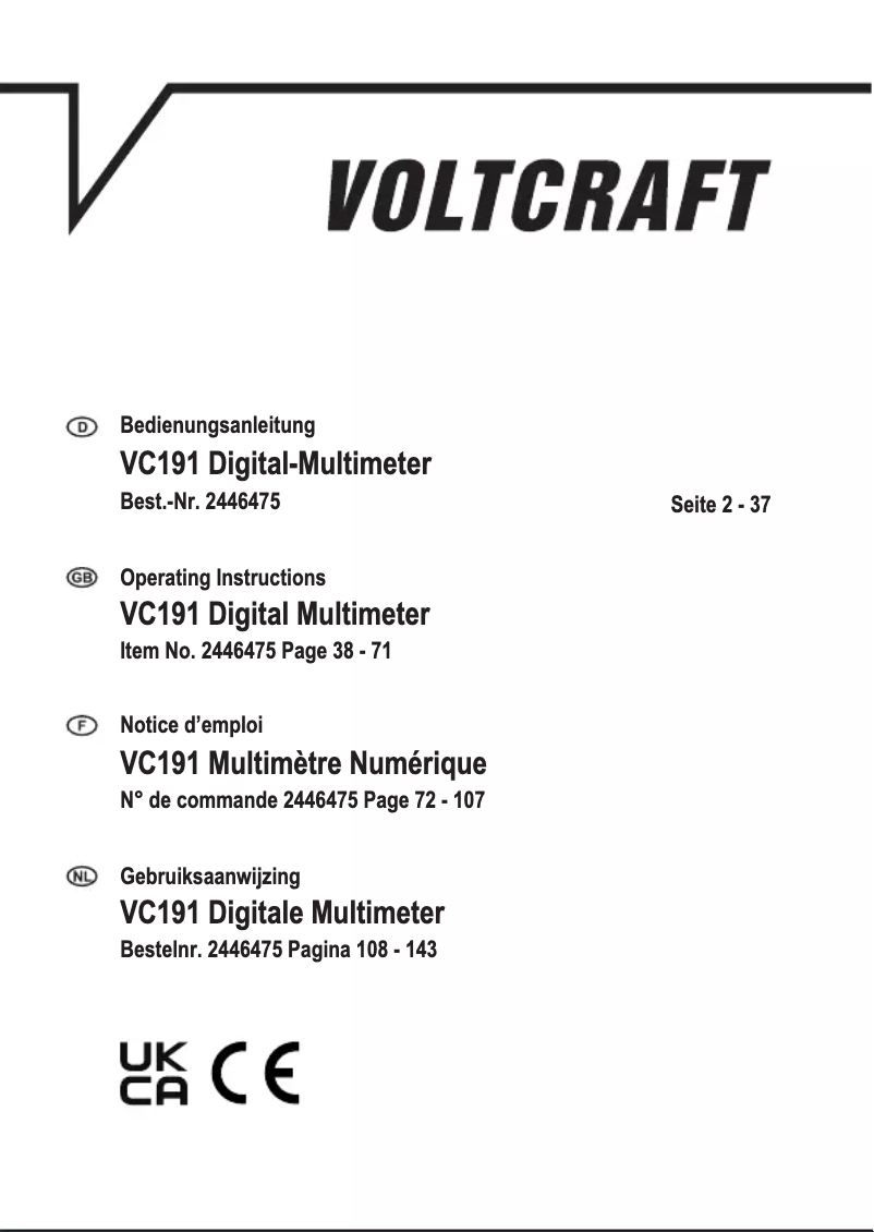 Page 1 de la notice Manuel utilisateur Voltcraft VC191