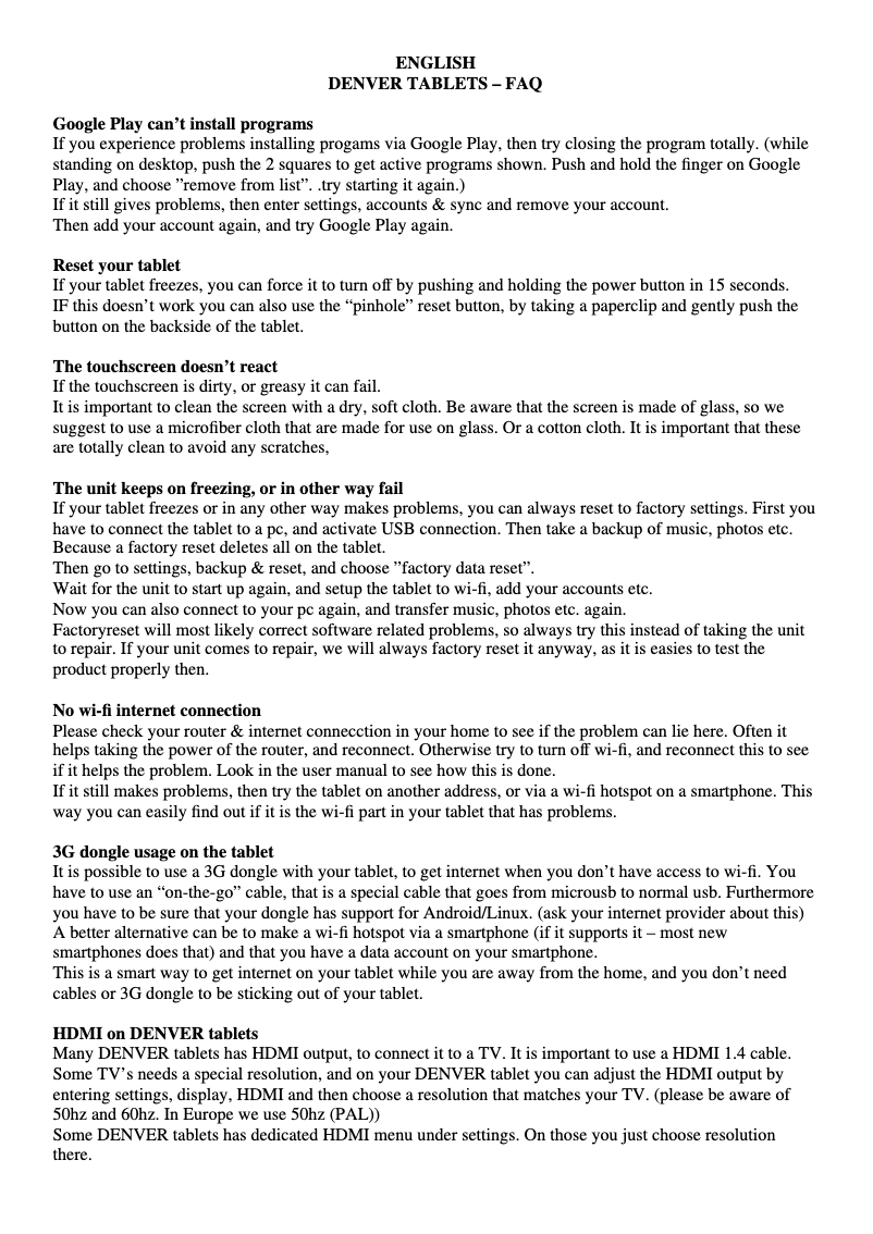 Page 1 de la notice Manuel utilisateur Denver TAC-90011