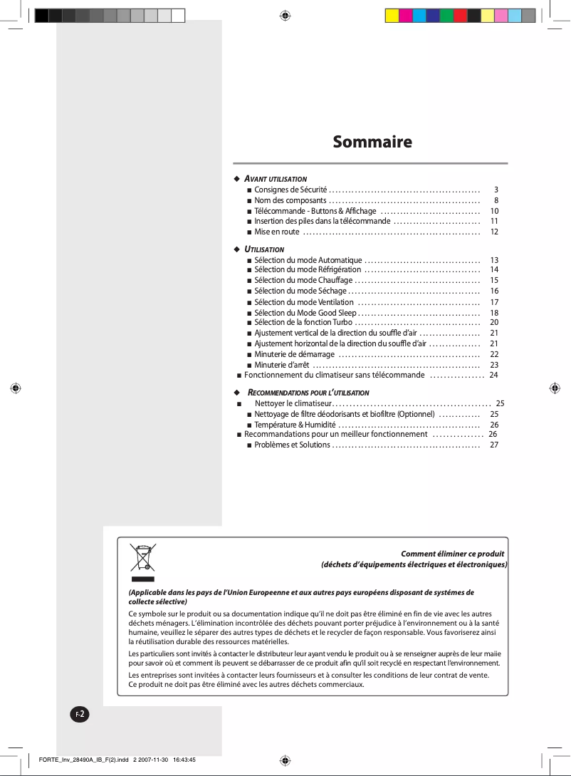 Page 1 de la notice Manuel utilisateur Samsung AQV24FCX