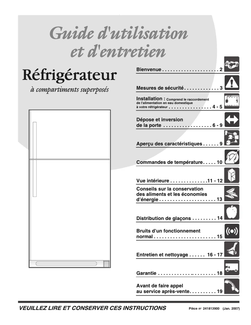 Page 1 de la notice Manuel utilisateur Frigidaire GLHT186HB