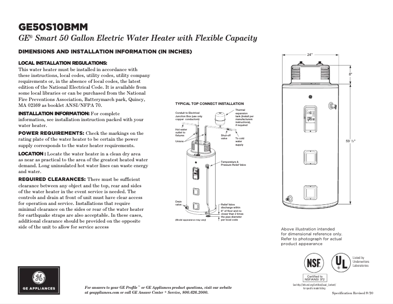 Página 1 del manual Ficha técnica GE GE50S10BMM