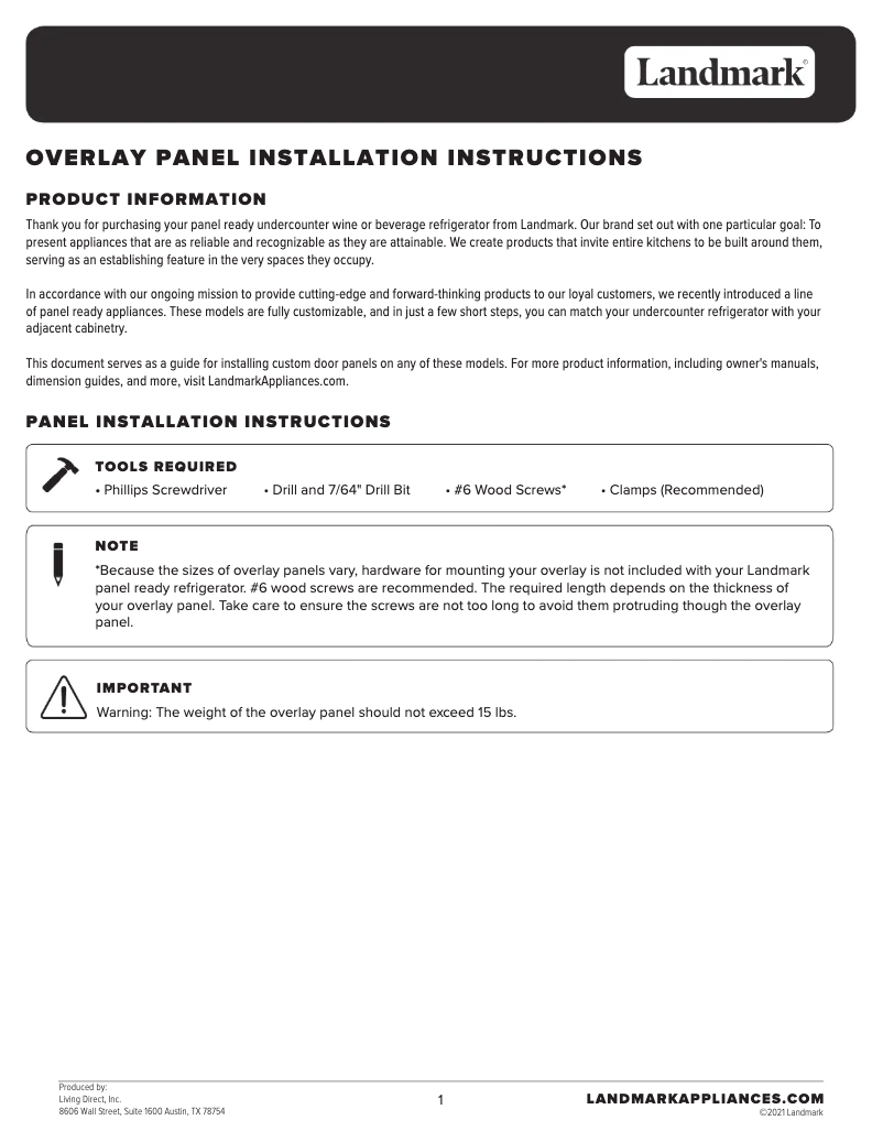Page 1 de la notice Guide d'installation Landmark L3024UI1WPR-RH
