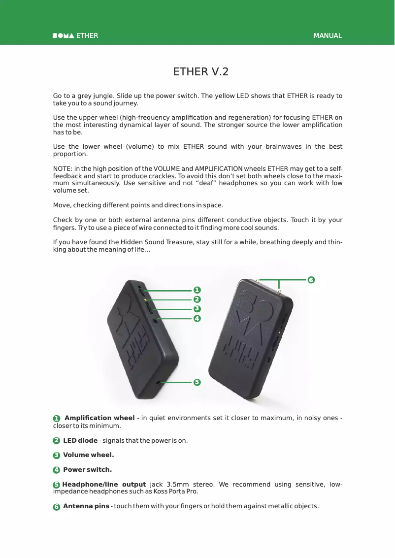 Page 1 de la notice Manuel utilisateur Soma Ether V2