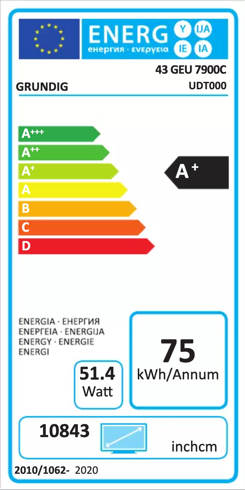 Page 1 de la notice Label énergétique Grundig 43 GEU 7900C