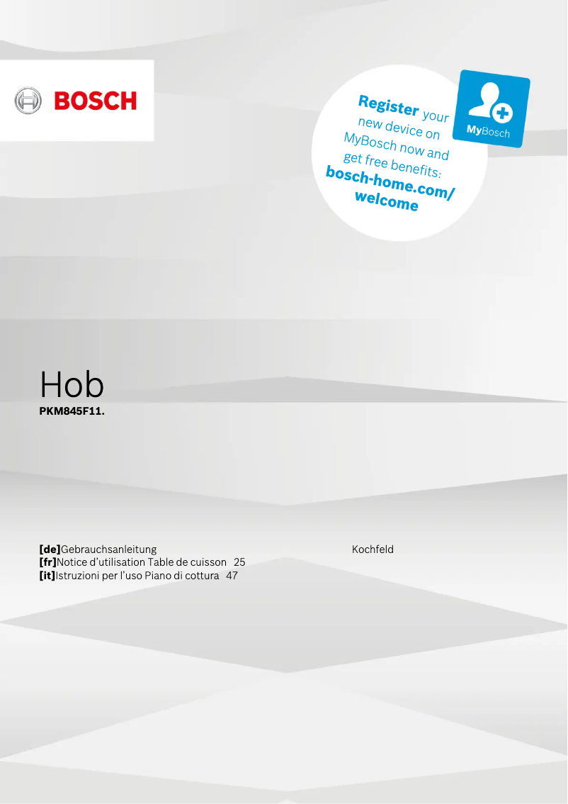 Page 1 de la notice Manuel utilisateur Bosch PKM845F11E