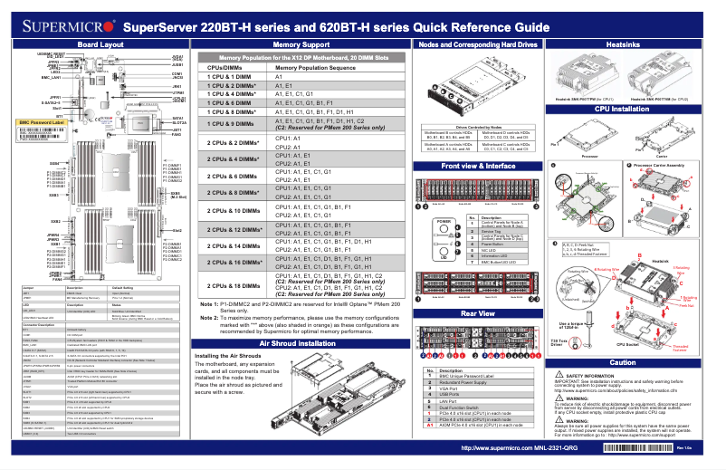Page 1 de la notice Guide de démarrage rapide Supermicro SuperServer SYS-220BT-HNTR