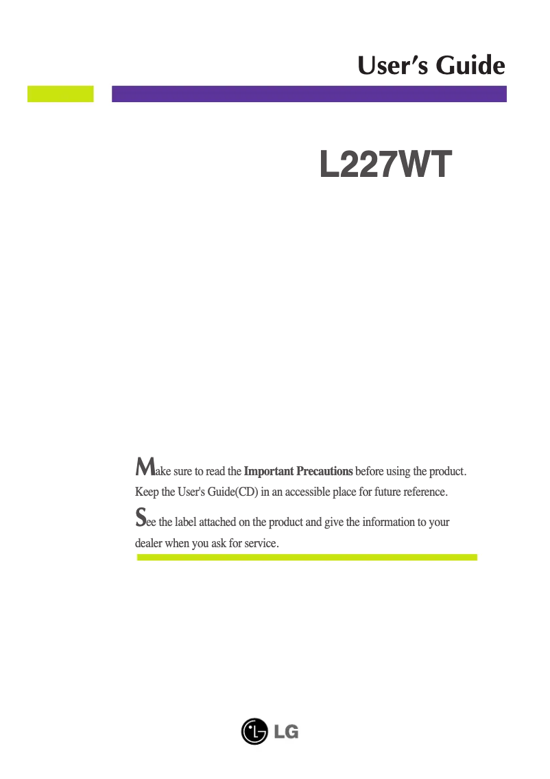 Page 1 de la notice Manuel utilisateur LG L227WTG