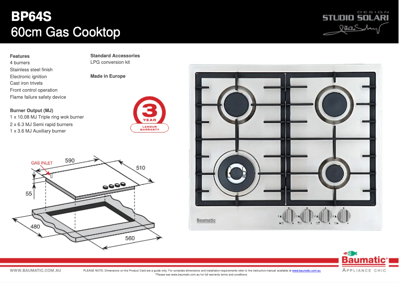 Page 1 de la notice Fiche technique Baumatic BP64S