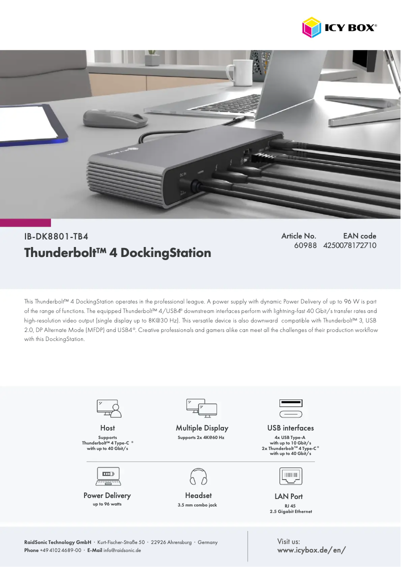 Page 1 de la notice Fiche technique Icy Box IB-DK8801-TB4