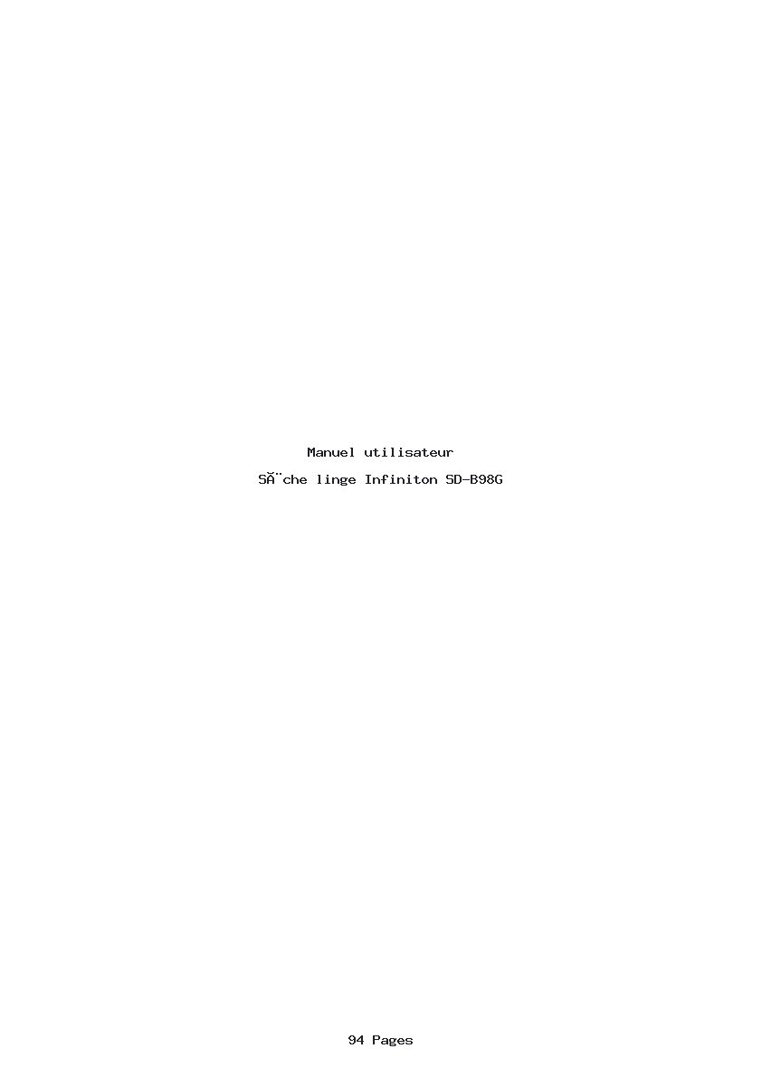 Page 1 de la notice Manuel utilisateur Infiniton SD-B98G
