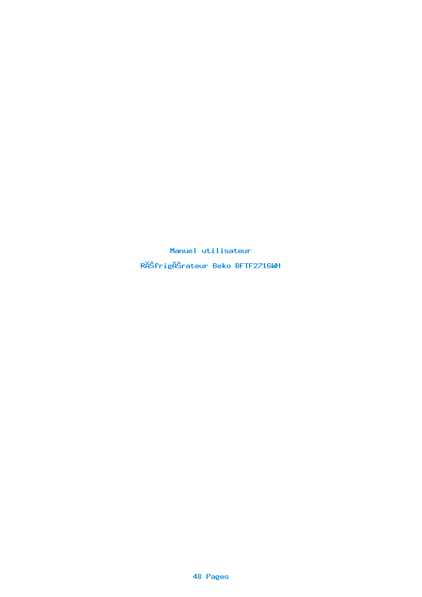 Page 1 de la notice Manuel utilisateur Beko BFTF2716WH