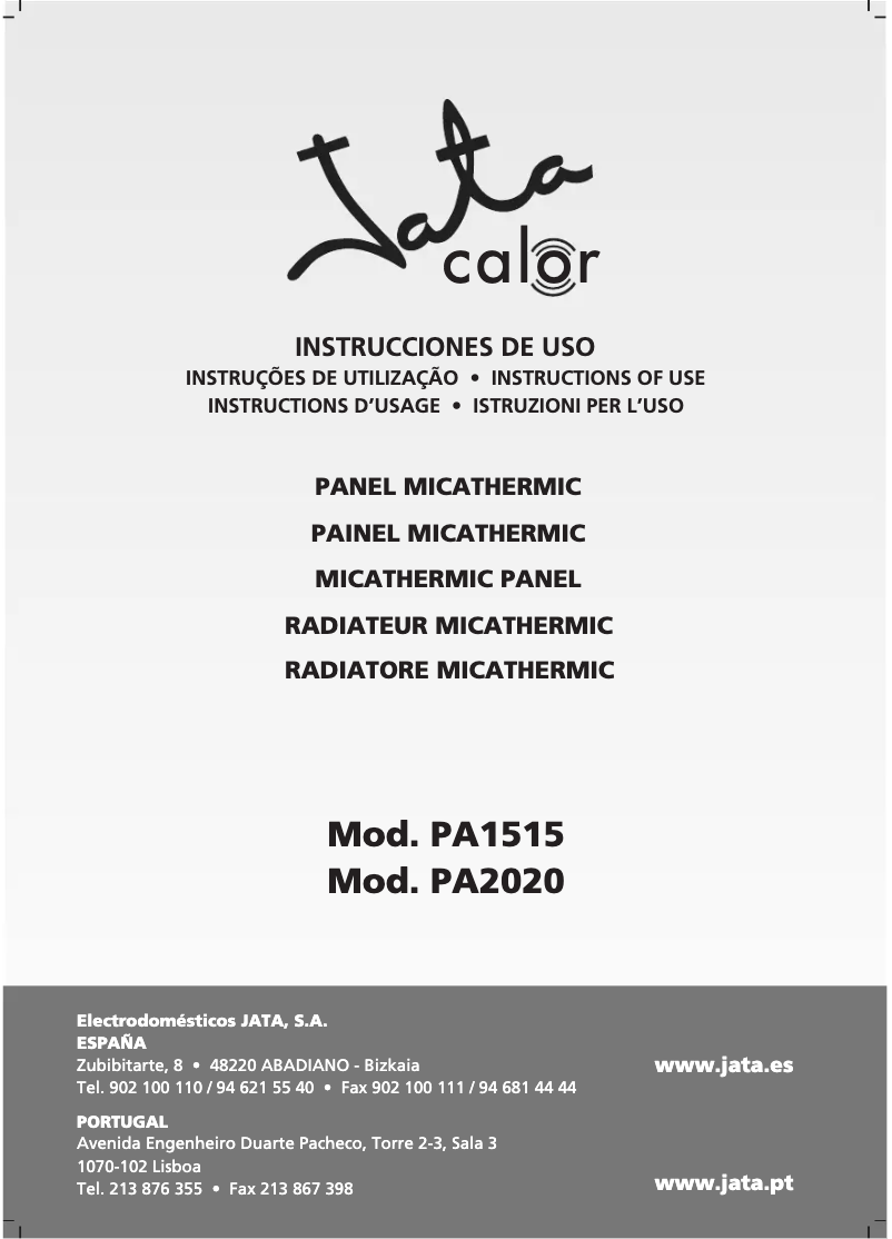 Page 1 de la notice Manuel utilisateur Jata PA2020