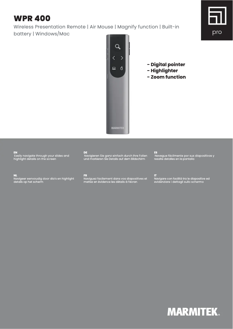 Page 1 de la notice Fiche technique Marmitek WPR 400