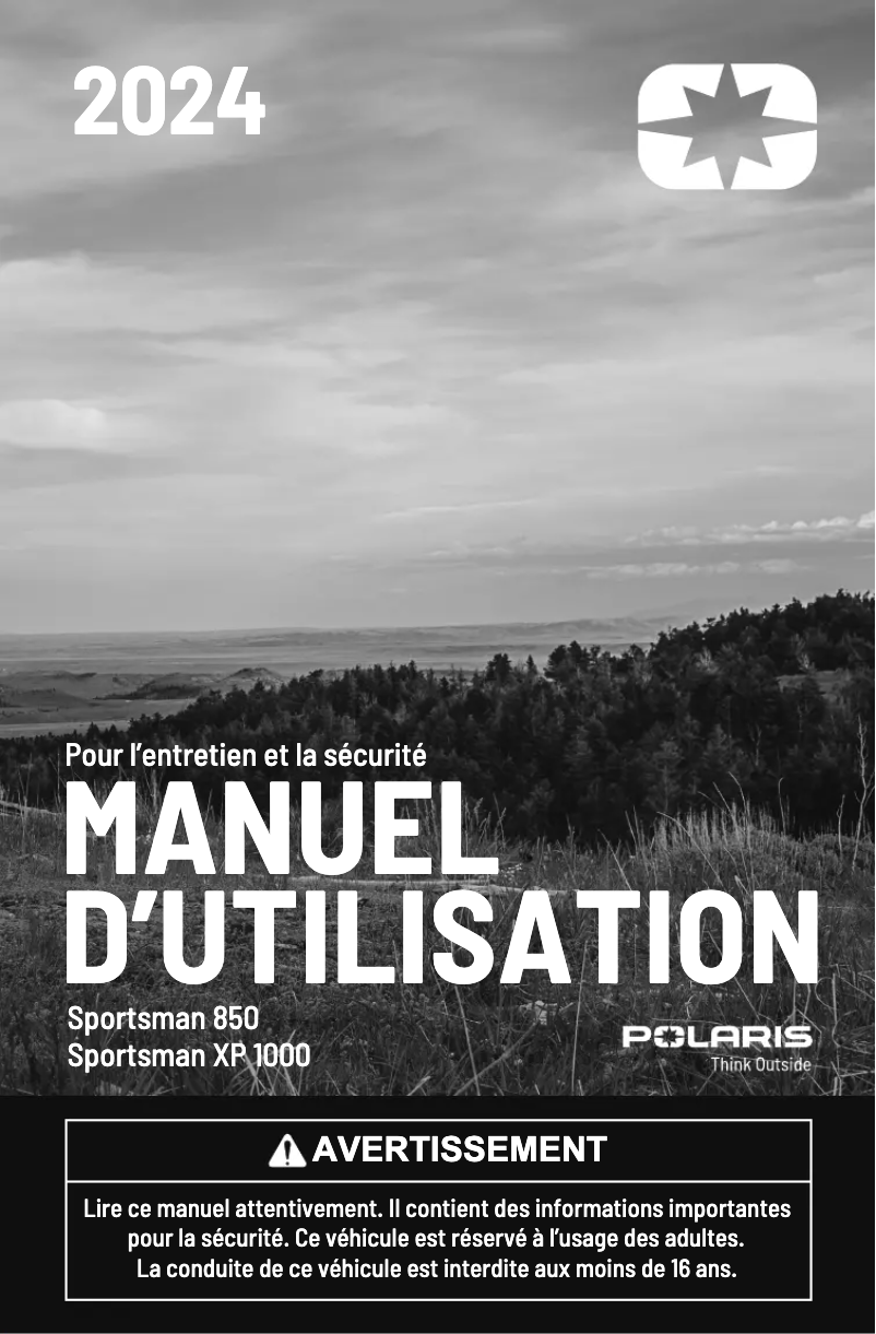 Page 1 de la notice Manuel utilisateur Polaris Sportsman XP 1000 Ultimate Trail (2024)