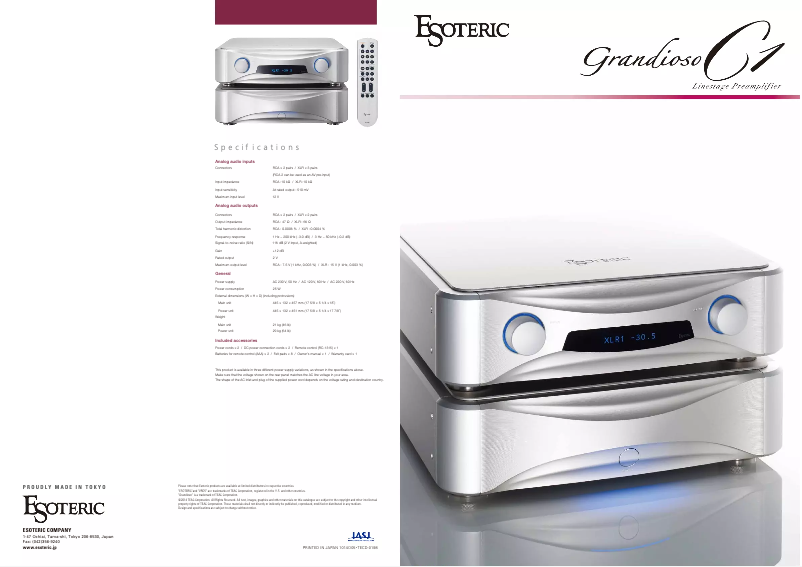 Page 1 de la notice Brochure Esoteric Grandioso C1