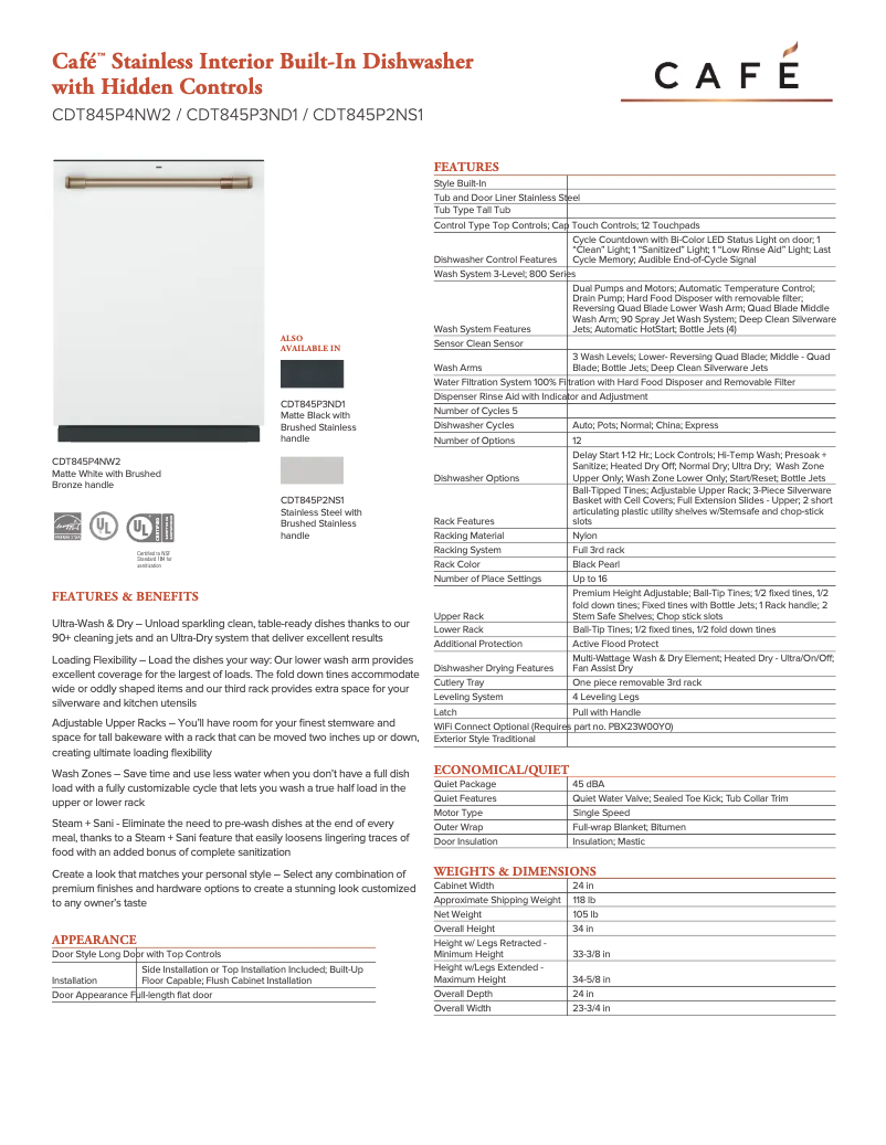 Página 1 del manual Ficha técnica GE CDT845P2NS1