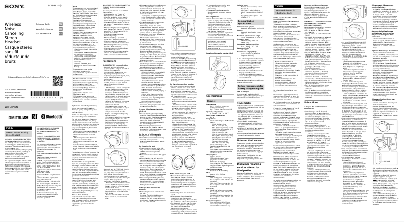 Page 1 de la notice Manuel utilisateur Sony WH-CH710N