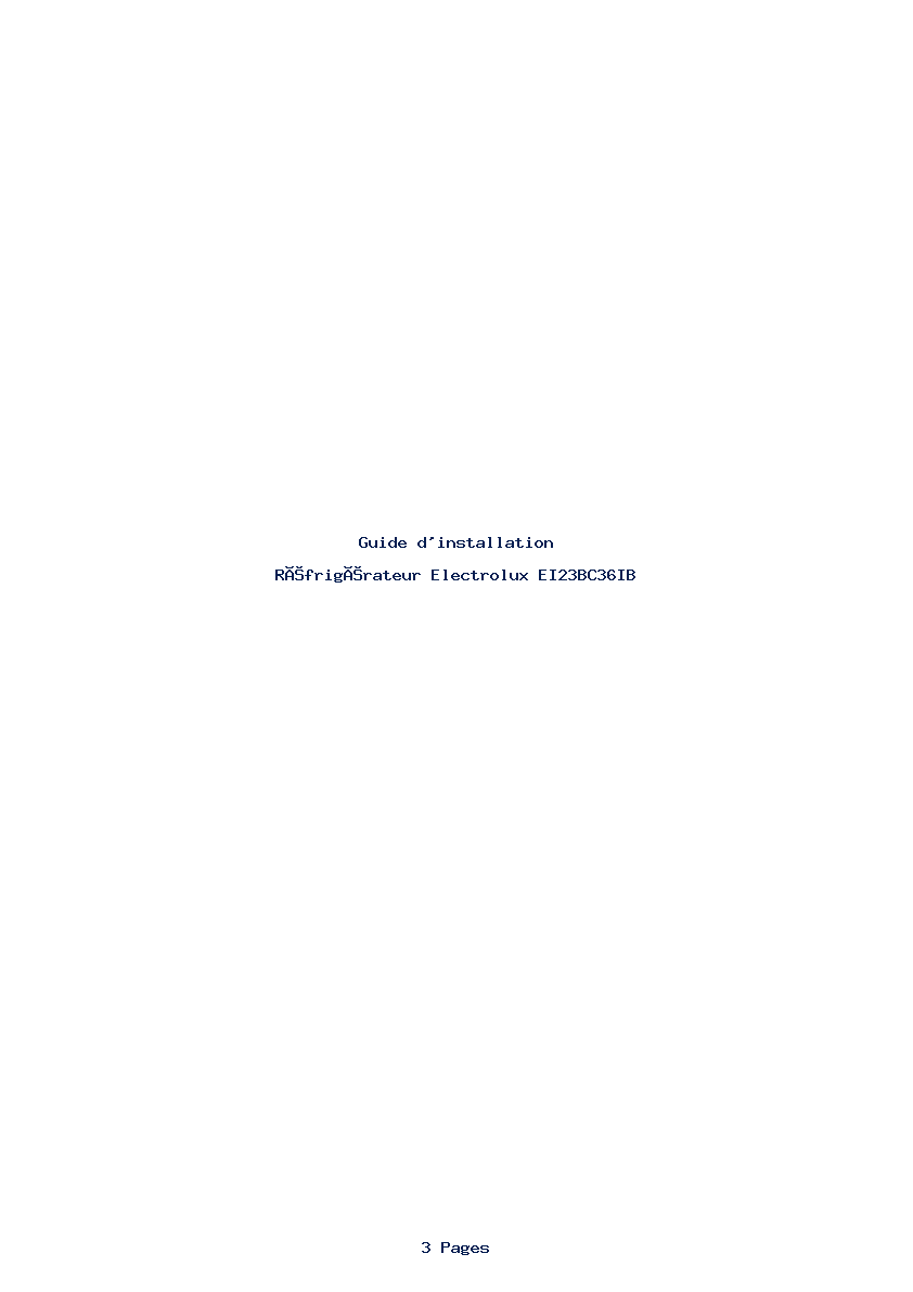 Page 1 de la notice Guide d'installation Electrolux EI23BC36IB