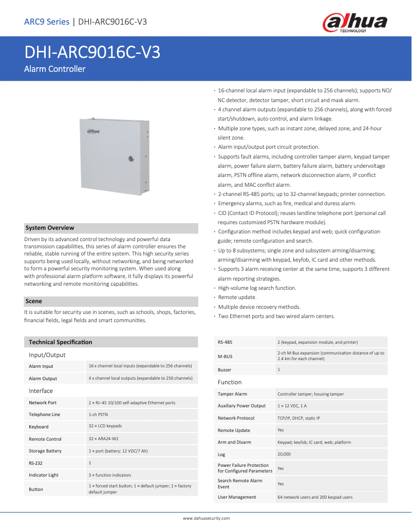 Page 1 of the manual Technical Sheet Dahua Technology ARC9016C