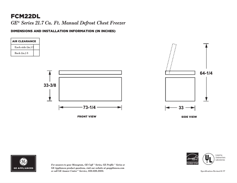 Page 1 of the manual Technical Sheet GE FCM22DLWW