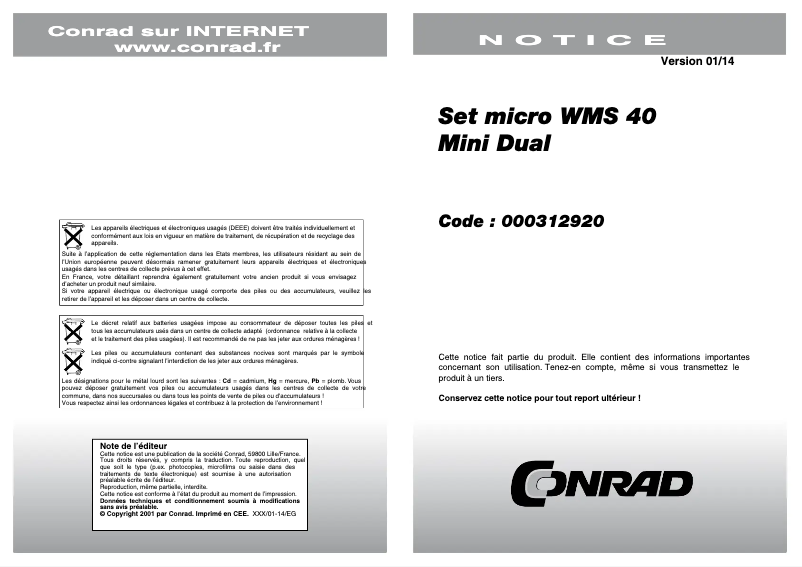 Page 1 de la notice Manuel utilisateur AKG WMS 40 Mini Dual