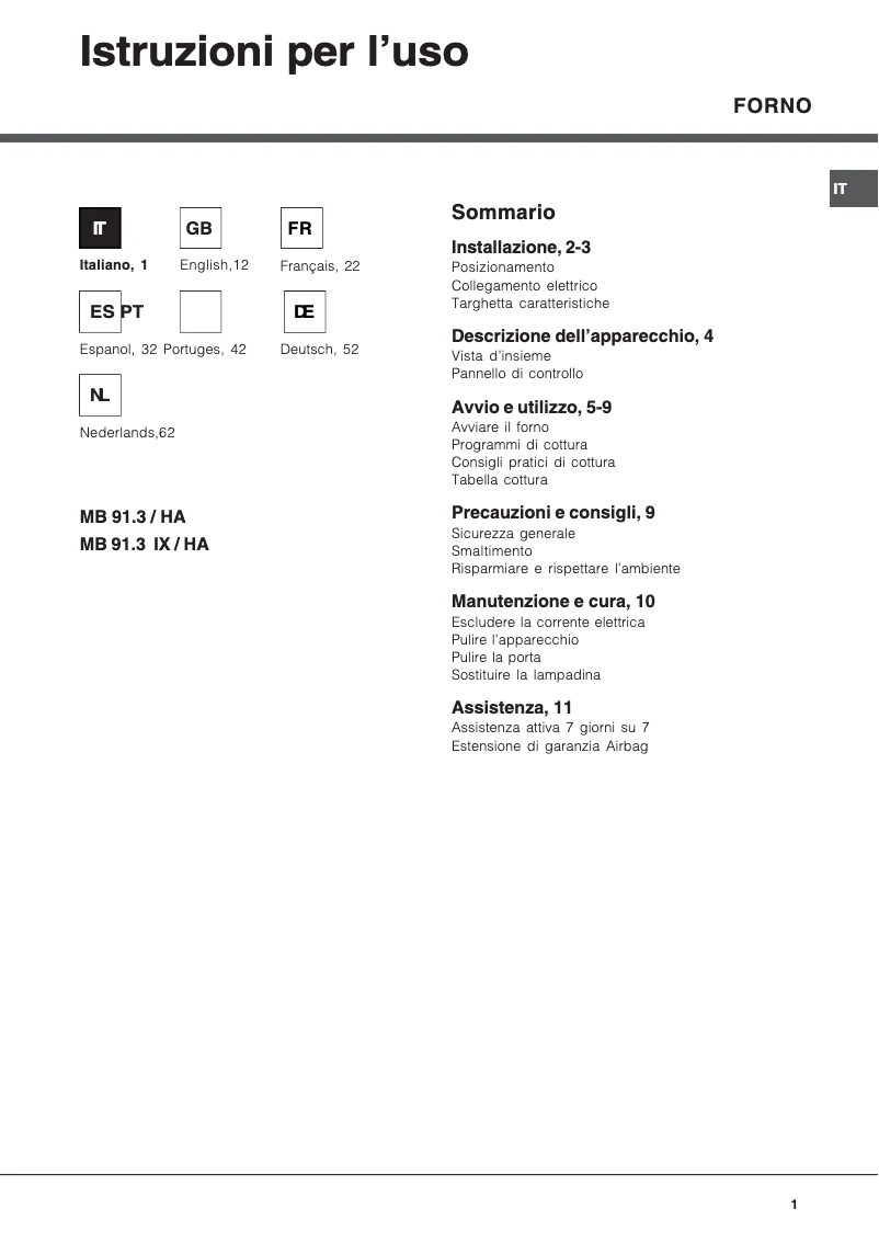 Página 1 del manual Manual de usuario Hotpoint Ariston MB 91.3 IX /HA