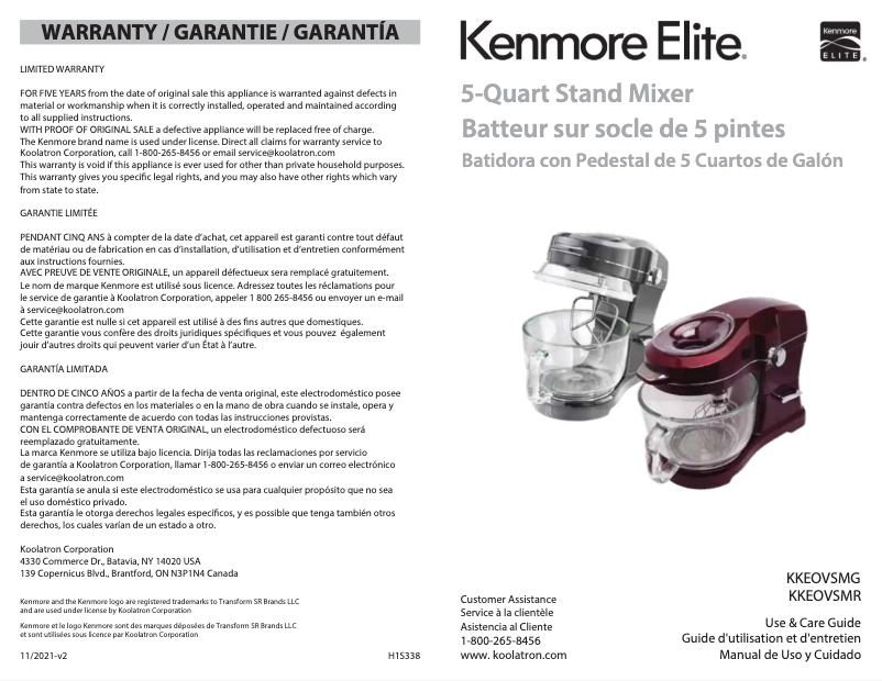 Page 1 de la notice Manuel utilisateur Kenmore Elite KKEOVSMR
