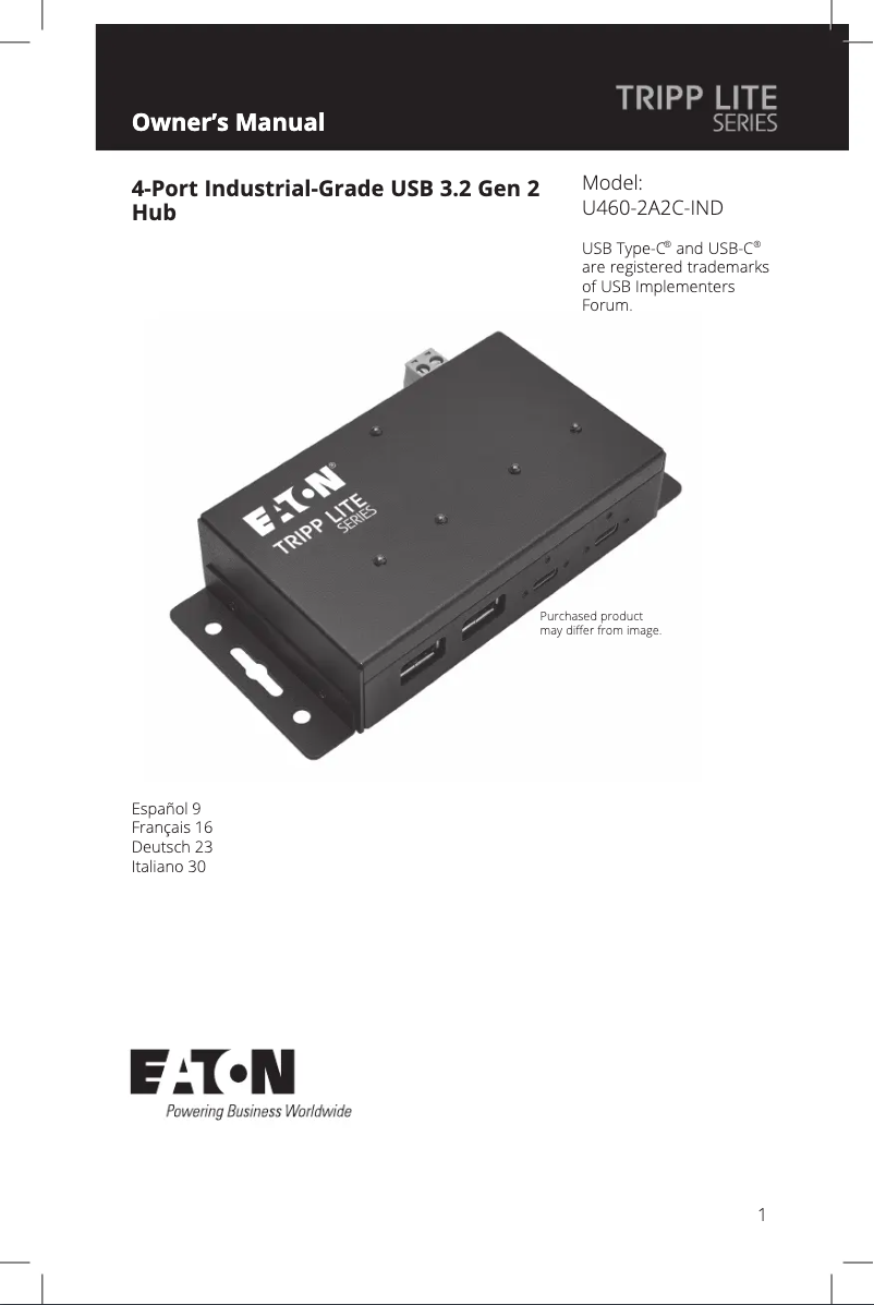 Page 1 de la notice Manuel utilisateur Tripp Lite U460-2A2C-IND