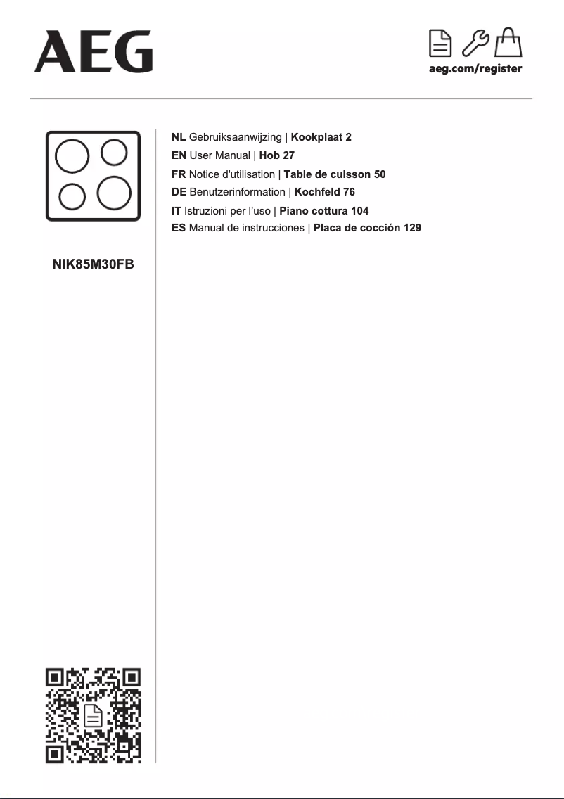 Page 1 de la notice Manuel utilisateur AEG NIK85M30FB