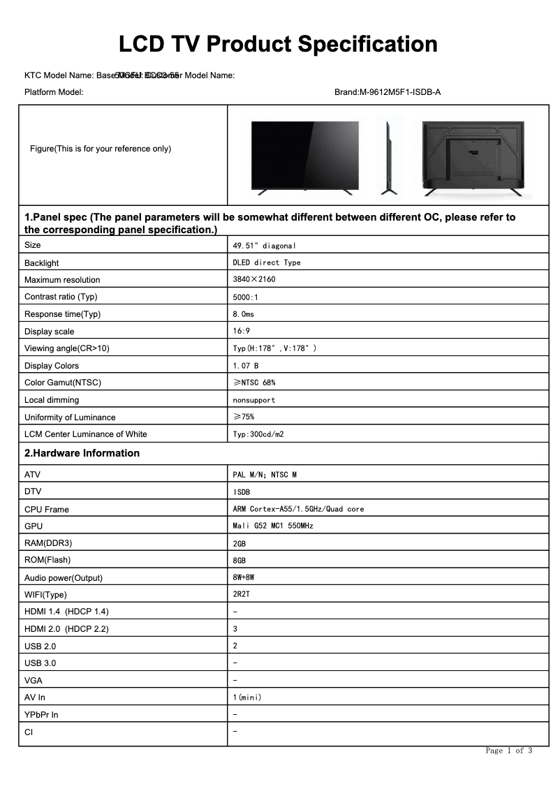 Página 1 del manual Ficha técnica Blaupunkt BLA50ULC01