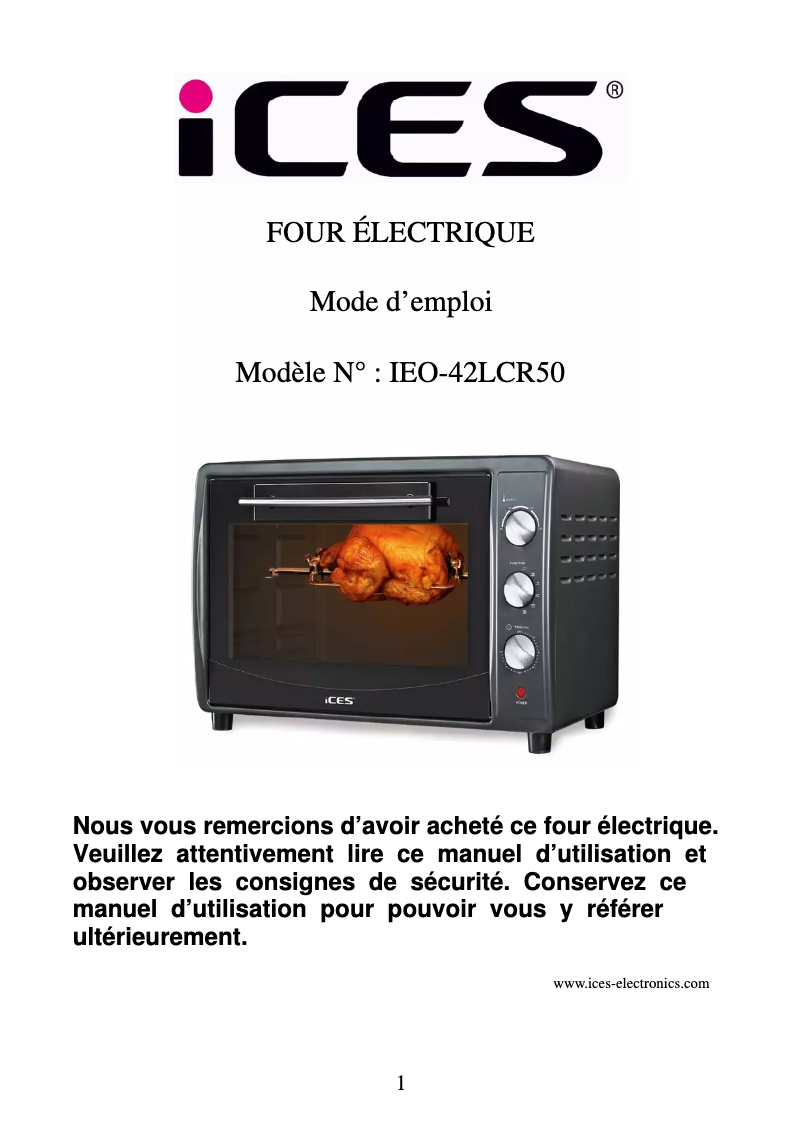 Page 1 de la notice Manuel utilisateur Ices IEO-42LCR50