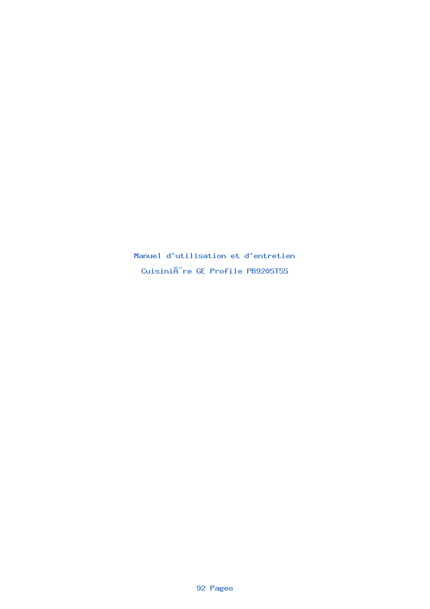 Page 1 de la notice Manuel d'utilisation et d'entretien GE Profile PB920STSS
