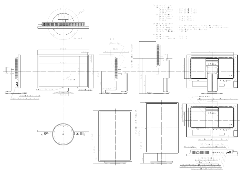 Page 1 de la notice Dessin technique NEC MultiSync EA223WM