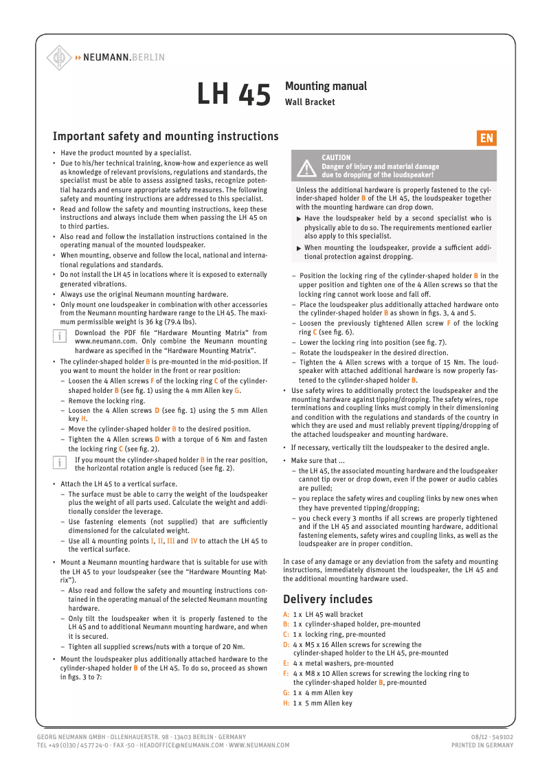 Page 1 de la notice Manuel utilisateur Neumann LH 45