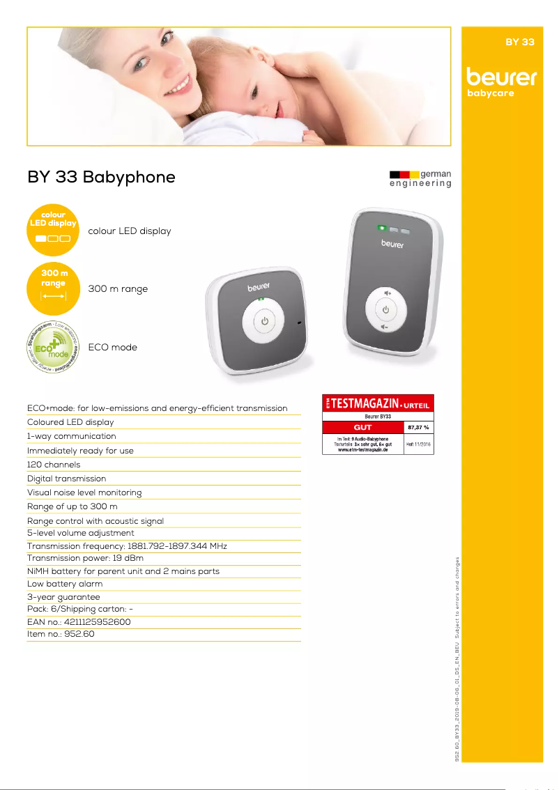 Page 1 de la notice Fiche technique Beurer BY 33