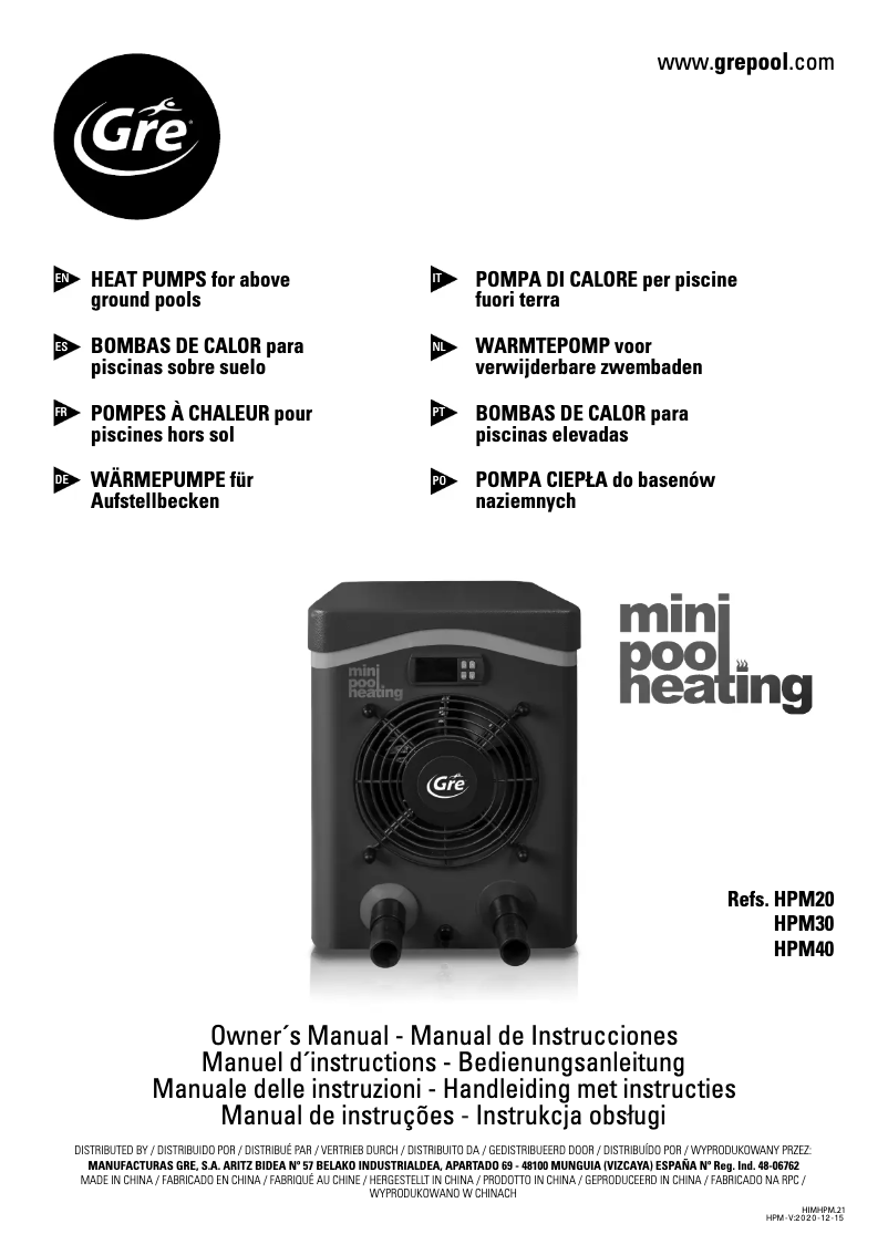 Page 1 de la notice Manuel utilisateur Gre HPM20