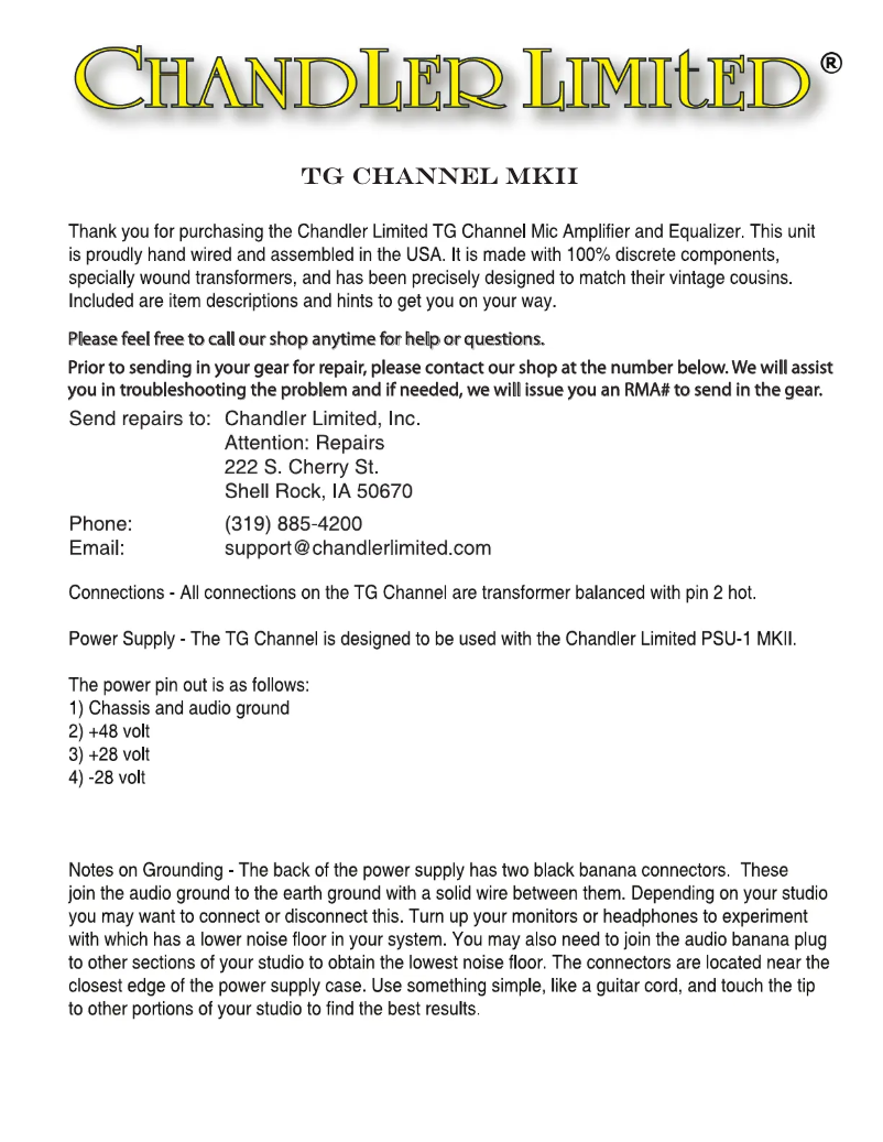 Page 1 de la notice Manuel utilisateur Chandler TG Channel MKII