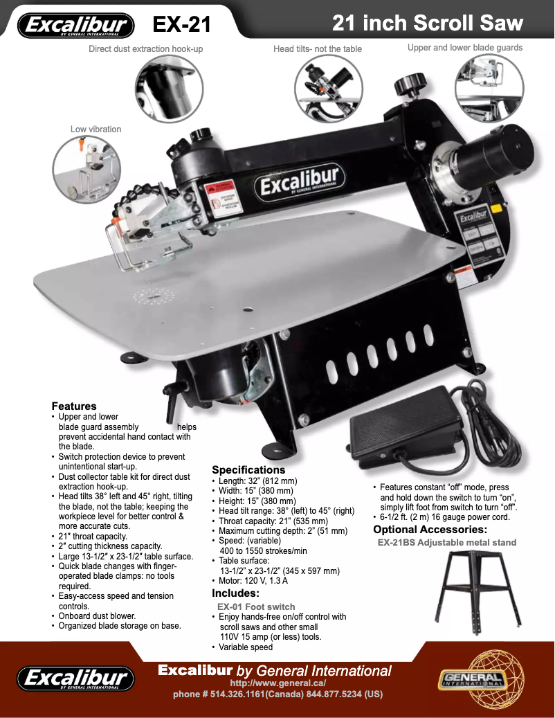 Page 1 de la notice Fiche technique Excalibur EX-21