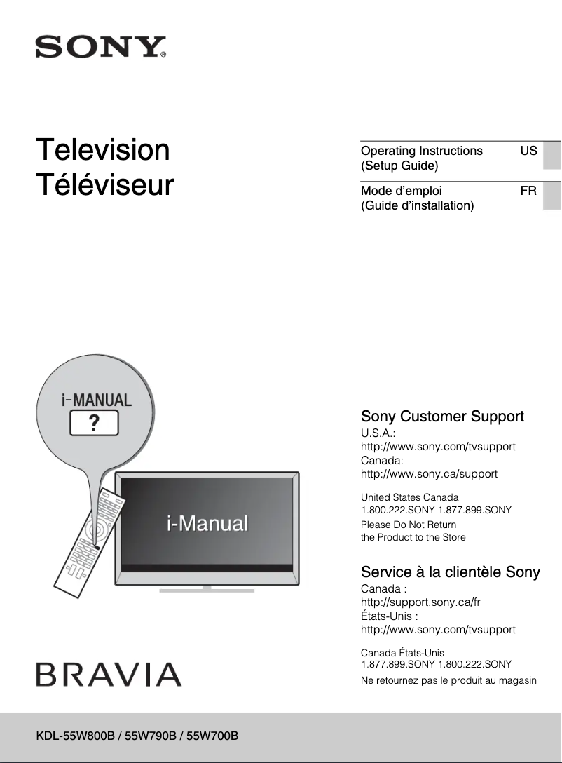 Page 1 de la notice Manuel utilisateur Sony Bravia KDL-55W790B